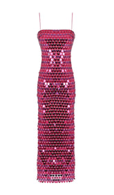 PAILLETTEN-PHOENIX-MIDIKLEID IN DUNKELROSA